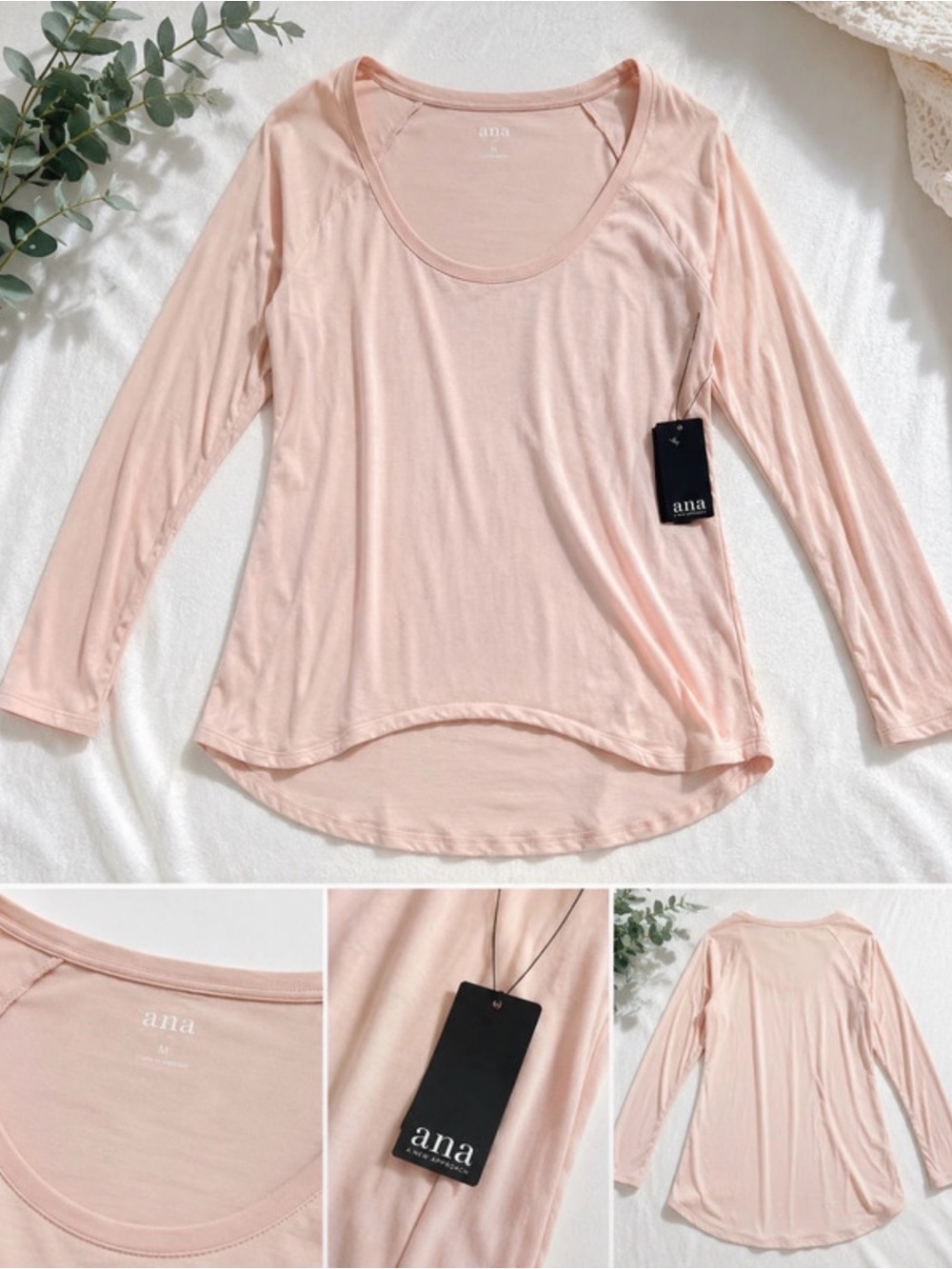 a.n.a Long Sleeve Scoop Neck Top in Light Pink